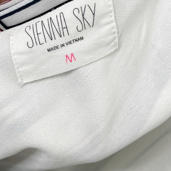 Sienna Sky Striped Button Front Jumpsuit Tie Back White Blue Red M Tie Waist - Picture 9 of 11